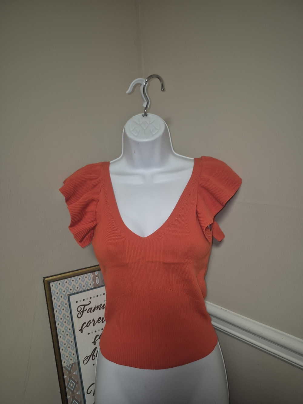Lucy Paris Orange V-Neck Ruffle Sleeve Tank Top